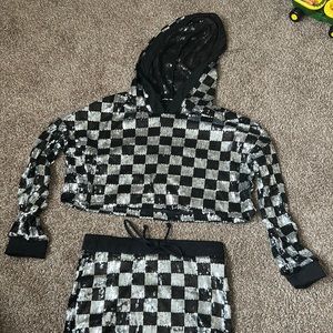 Fashionnova Sequin Crop Hoodie/Skirt Set
